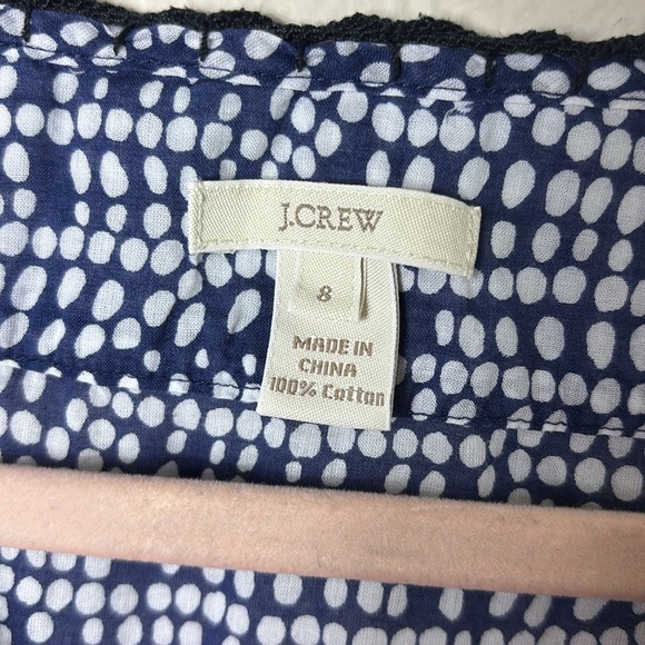 J. Crew Peasant Boho Style Tassel Details Vneck Top Blouse Blue White size 8 - Picture 3 of 9